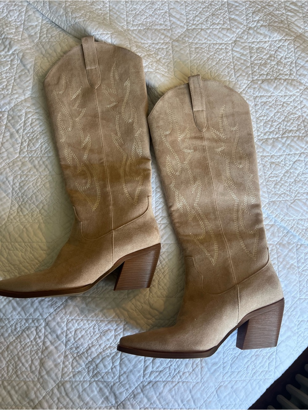 Women’s light Pink/Tan Suede Western Knee-High Boots